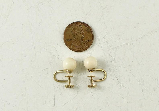 Beautiful Genuine Coral and 14k Yellow Gold Screw Back Earrings
