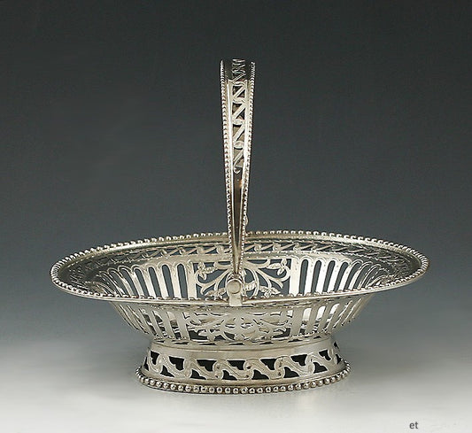 Antique 19th Century Dutch Silver Pierced Swing Handle Basket Dish