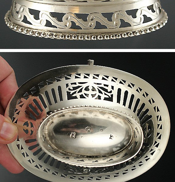 Antique 19th Century Dutch Silver Pierced Swing Handle Basket Dish