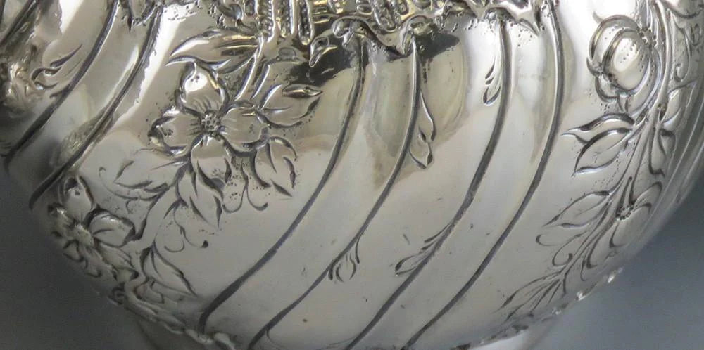 Antique c1890 Hanau German 800 Silver Hand Chased Tea Set Creamer and Sugar Bowl
