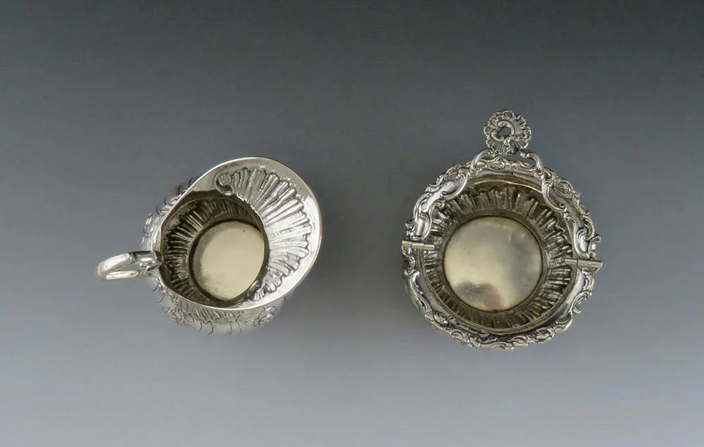 Antique c1890 Hanau German 800 Silver Hand Chased Tea Set Creamer and Sugar Bowl