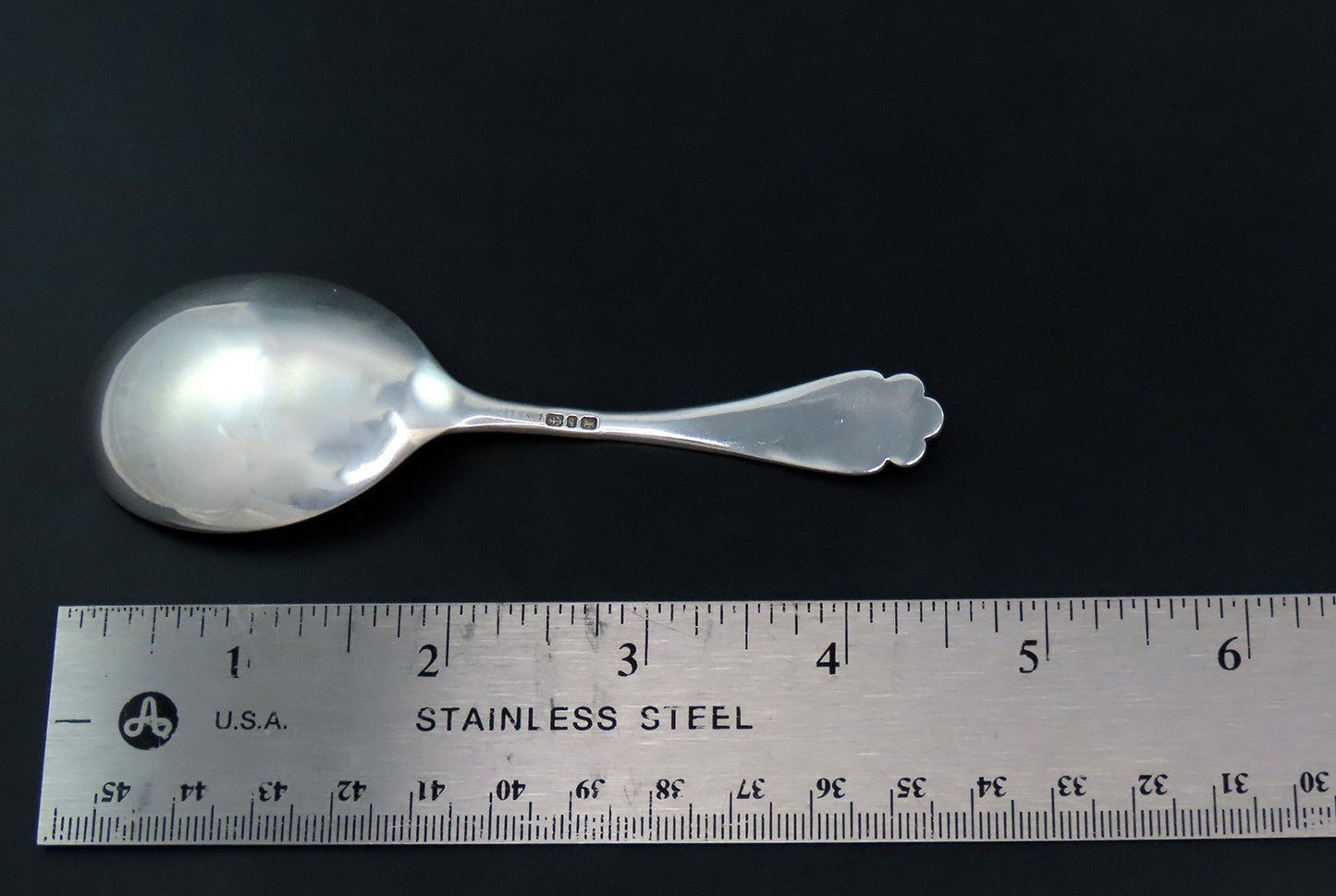 1890 Stunning Sterling Silver Sugar Spoon Enamel Handle No Mono 5 1/2 Inches