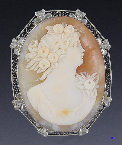 c1915 Beautiful Carved Natural Shell Cameo 14k Filigree Mounting Pin Or Pendant