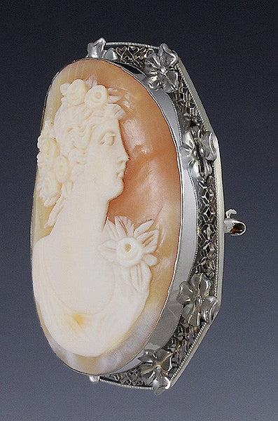 c1915 Beautiful Carved Natural Shell Cameo 14k Filigree Mounting Pin Or Pendant