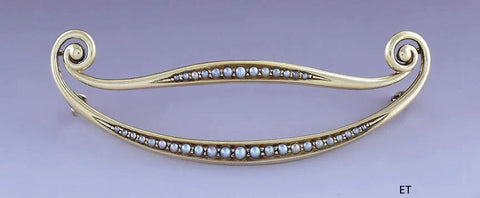 c1900 Lovely 14k Gold Seed Pearl Pin / Brooch / Barrette