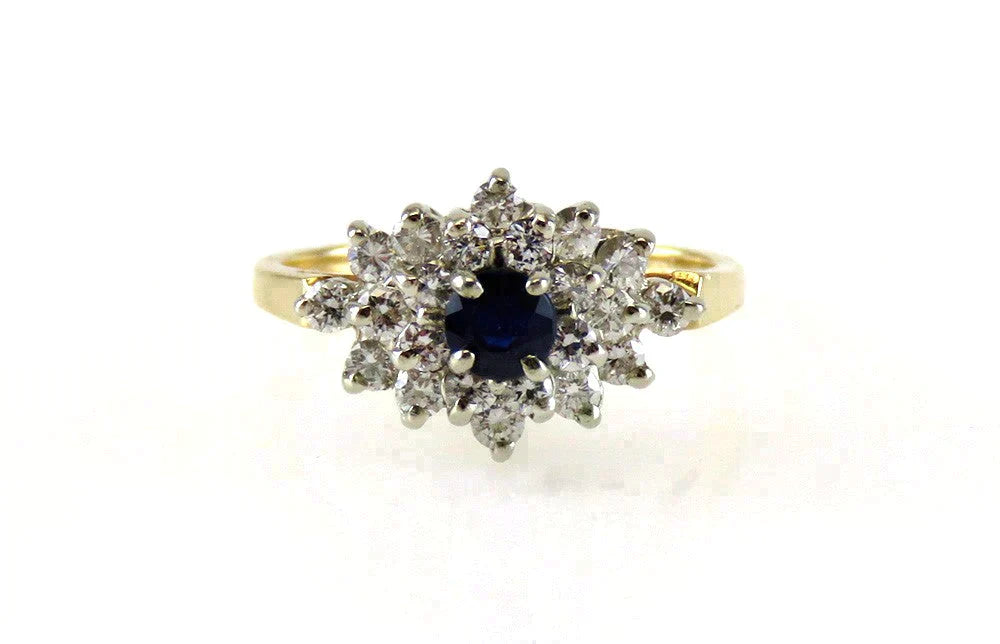 Beautiful 14K Yellow Gold 1/2 CT Diamond and Blue Sapphire Gemstone Ring Size 5