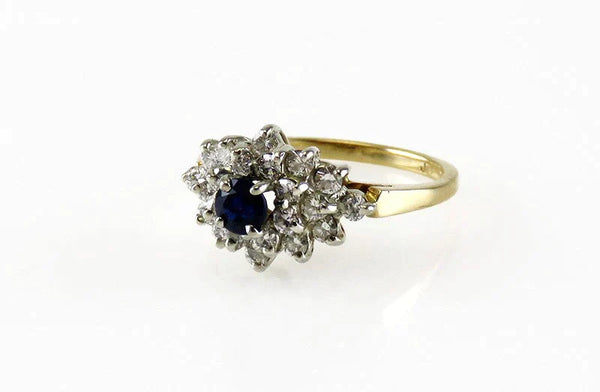 Beautiful 14K Yellow Gold 1/2 CT Diamond and Blue Sapphire Gemstone Ring Size 5