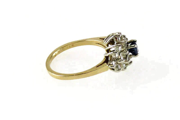 Beautiful 14K Yellow Gold 1/2 CT Diamond and Blue Sapphire Gemstone Ring Size 5