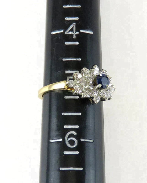 Beautiful 14K Yellow Gold 1/2 CT Diamond and Blue Sapphire Gemstone Ring Size 5