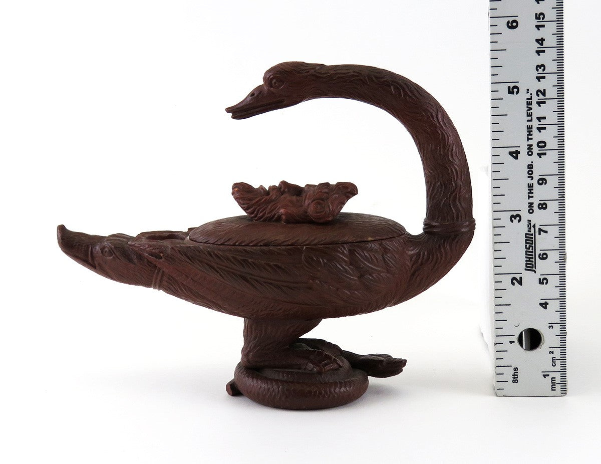 mid/late 1800s Grand Tour Souvenir Greco Roman Style Rosso Antico Swan Oil Lamp