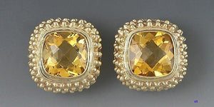 High End 14k Yellow Gold Citrine Earrings Clip On Stunning Honey Color