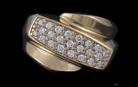 Striking Modern 14k Yellow Gold Brilliant Diamond Ring Size 8