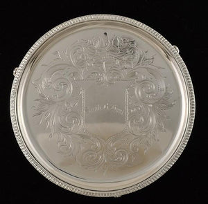 c1860 Antique American Shreve Brown Sterling Silver Footed Salver Tray 8"