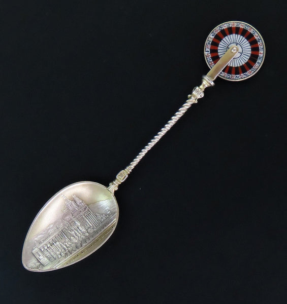 1890s Casino de Monte Carlo 800 Silver Souvenir Spoon w/ Spinning Roulette Wheel