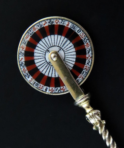 1890s Casino de Monte Carlo 800 Silver Souvenir Spoon w/ Spinning Roulette Wheel