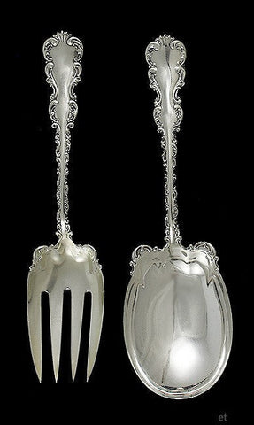 Sterling Silver Whiting Louis XV Salad Serving Fork Spoon Set NO MONO 9"