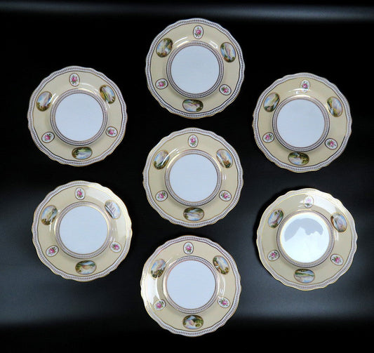 7 Antique 19th Century Spode Copeland England Porcelain Landscape Lunch Plates