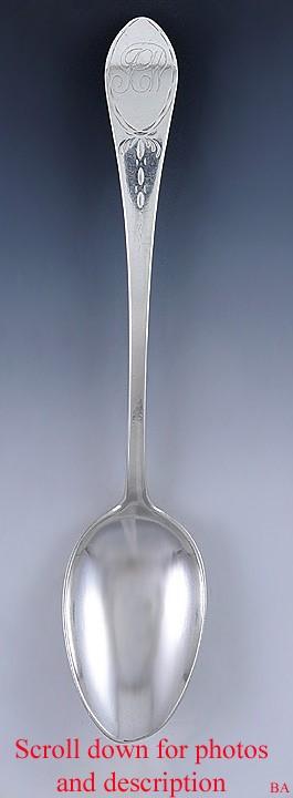 Antique 1790 American Coin Silver Platter Serving Stuffing Spoon 9 1/4"