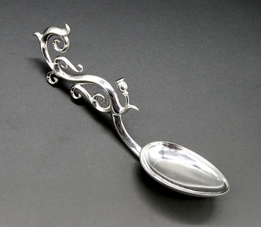 Antique European/American Sterling Silver Swirling Scroll Handle Spoon