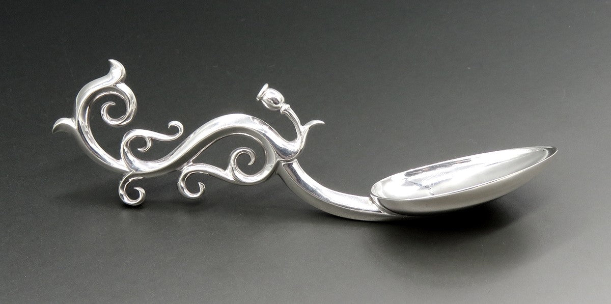 Antique European/American Sterling Silver Swirling Scroll Handle Spoon