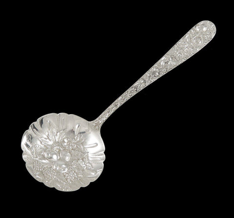 Kirk Repousse Chased Sterling Silver Flower Fruit Berry Serving Spoon 7 1/2"