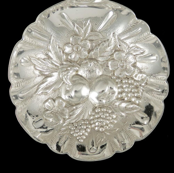 Kirk Repousse Chased Sterling Silver Flower Fruit Berry Serving Spoon 7 1/2"