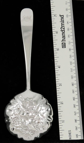 Kirk Repousse Chased Sterling Silver Flower Fruit Berry Serving Spoon 7 1/2"