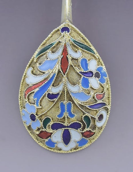 Great set 6 Tiffany Co Russian Pre-Revolution Gilt Silver Colorful Enamel Spoons