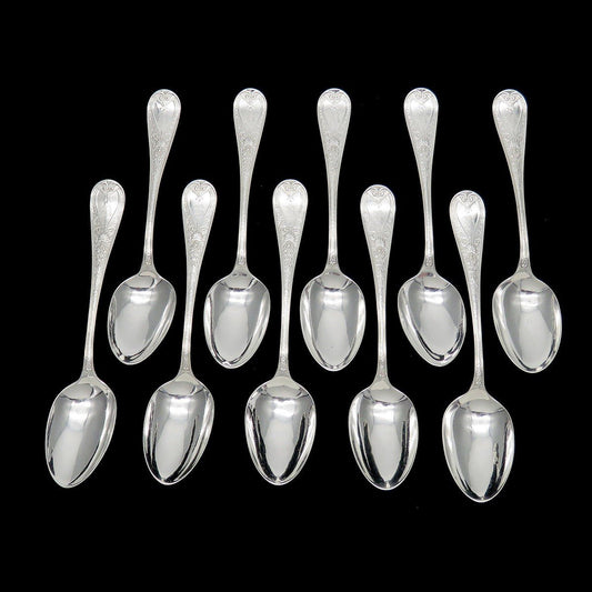 Rare Set 10 c1880 American Sterling Silver Aesthetic Movement Teaspoons