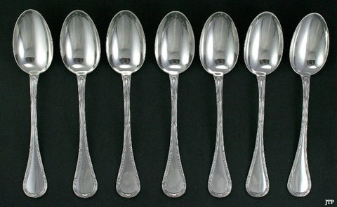 Antique c1905 French Silver Threaded Soup Table Serving Spoons 8 7/8"