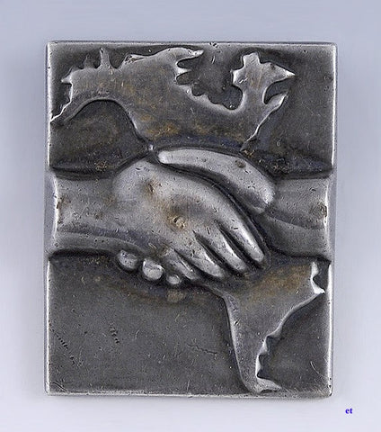 Spratling Sterling Silver Americas Friendship Handshake Pin Taxco Mexico Brooch