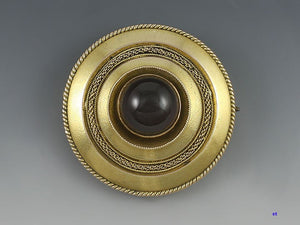 Victorian Etruscan Revival 14k Gold Garnet Brooch Pin