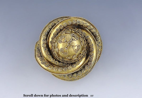 c1850s-1870s Victorian 14k Gold Etruscan Revival Ornate Brooch/Pendant