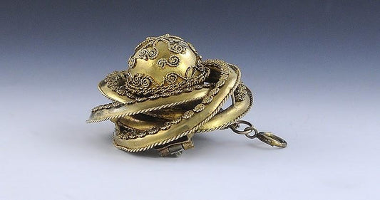 c1850s-1870s Victorian 14k Gold Etruscan Revival Ornate Brooch/Pendant