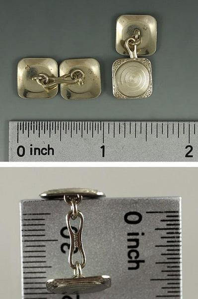 Great C1920 Pair 14k White Gold Machine Turned Engraving Cufflinks