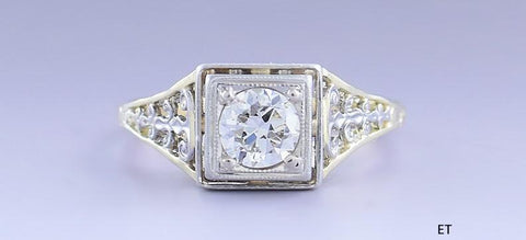 c1930 Classic Vintage 18k Gold & VVS Diamond Filigree Ring sz 5 1/2