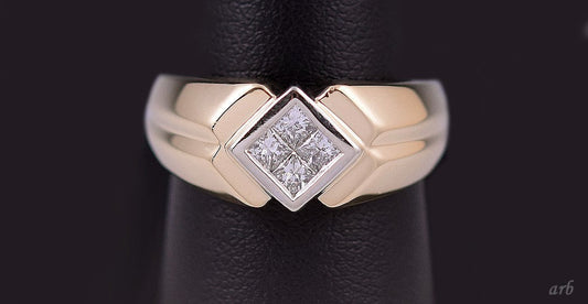 Modern 14k Yellow Gold Ring Set w/ 4 Radiant Cut Diamonds VVS Size 8