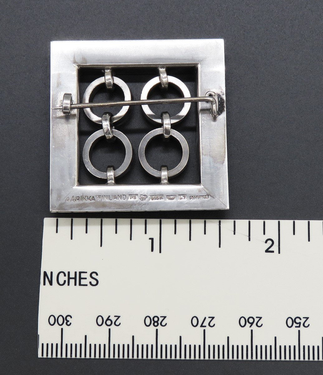 Vintage 1964 A Arikka Finland 916 Silver Geometric Shape Square Pin Brooch