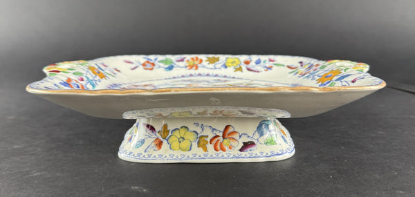 c1895 English Mason's Ironstone Flying Bird Low Square Pedestal Bowl Compote