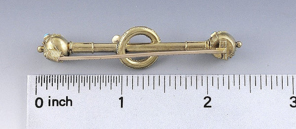 Superb Victorian Italian Etruscan Revival 14k Gold Turquoise Bar Pin Brooch