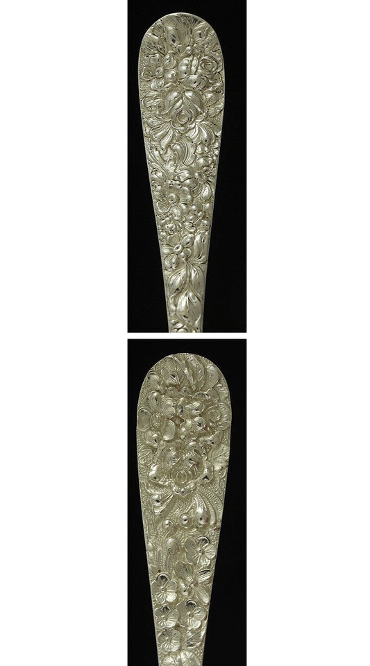 Antique Repousse Stieff Rose Sterling Silver Salad Spoon Fork Serving Set