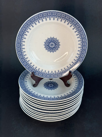 Antique 11 Royal Worcester Large Soup Bowls Blue-And-White 1890