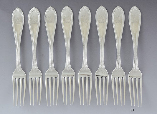 8 Antique 1850s Tiffany & Co Sterling Silver Bead Forks 7" Heavy Weight!