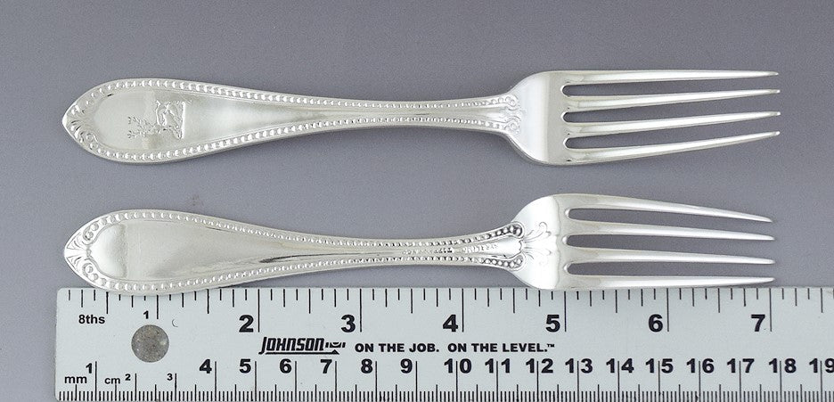 8 Antique 1850s Tiffany & Co Sterling Silver Bead Forks 7" Heavy Weight!