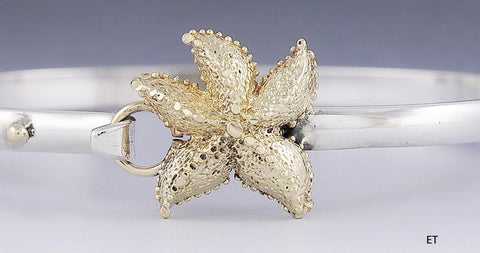 Cute 14k Gold & Sterling Silver Starfish Bangle Bracelet