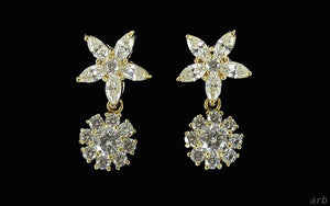 Snazzy 14k Yellow Gold and Cubic Zirconia Earrings, Star Studs w/Round Drops