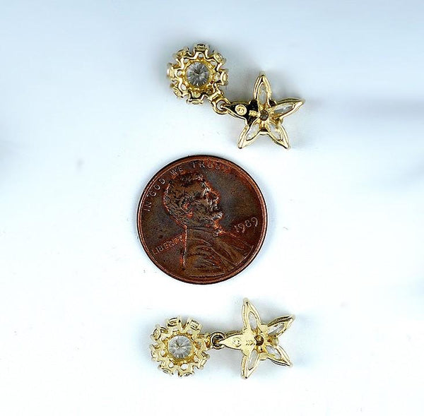 Snazzy 14k Yellow Gold and Cubic Zirconia Earrings, Star Studs w/Round Drops