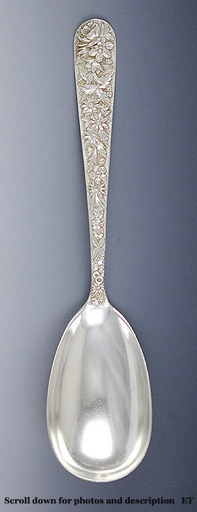 Antique Sterling Silver Kirk Repousse Flower Serving Spoon 9 1/2"