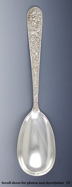 Antique Sterling Silver Kirk Repousse Flower Serving Spoon 9 1/2"