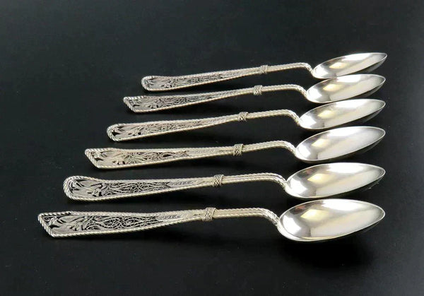 Rare Set 6 c1860s Mexican Silver Filigree Spoons Eagle and Snake Design